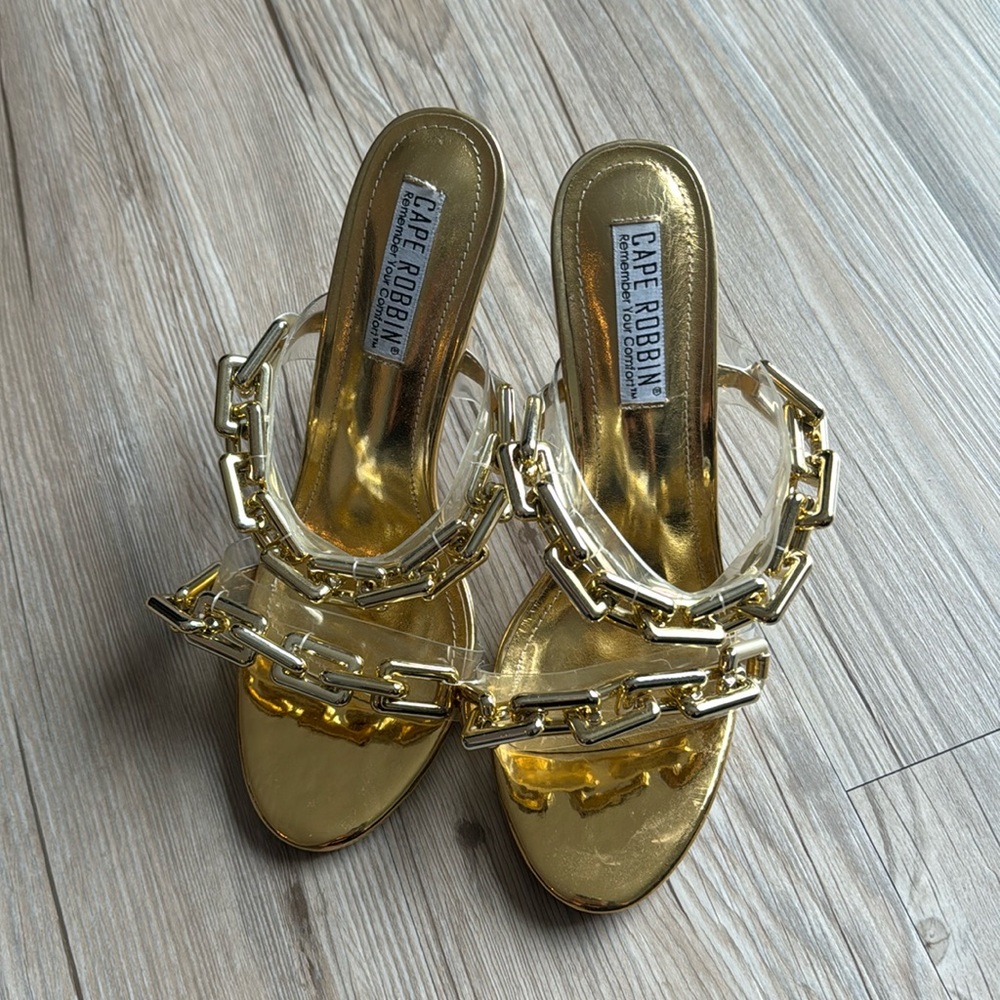 High heels golden chain open shoes 9 size